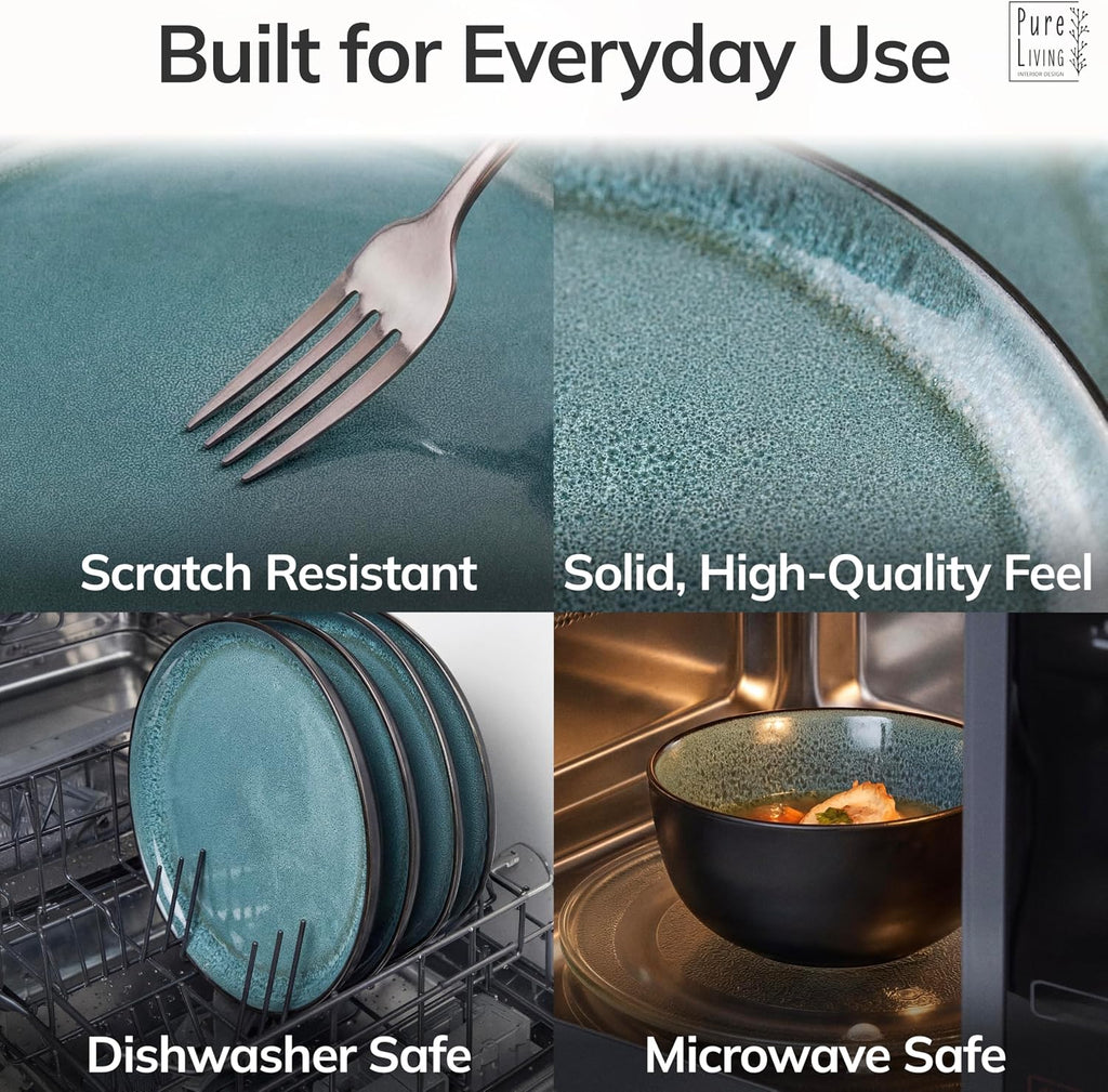 32 Piece Dinnerware Sets for 8 - Modern Style Stoneware Dinnerware Set