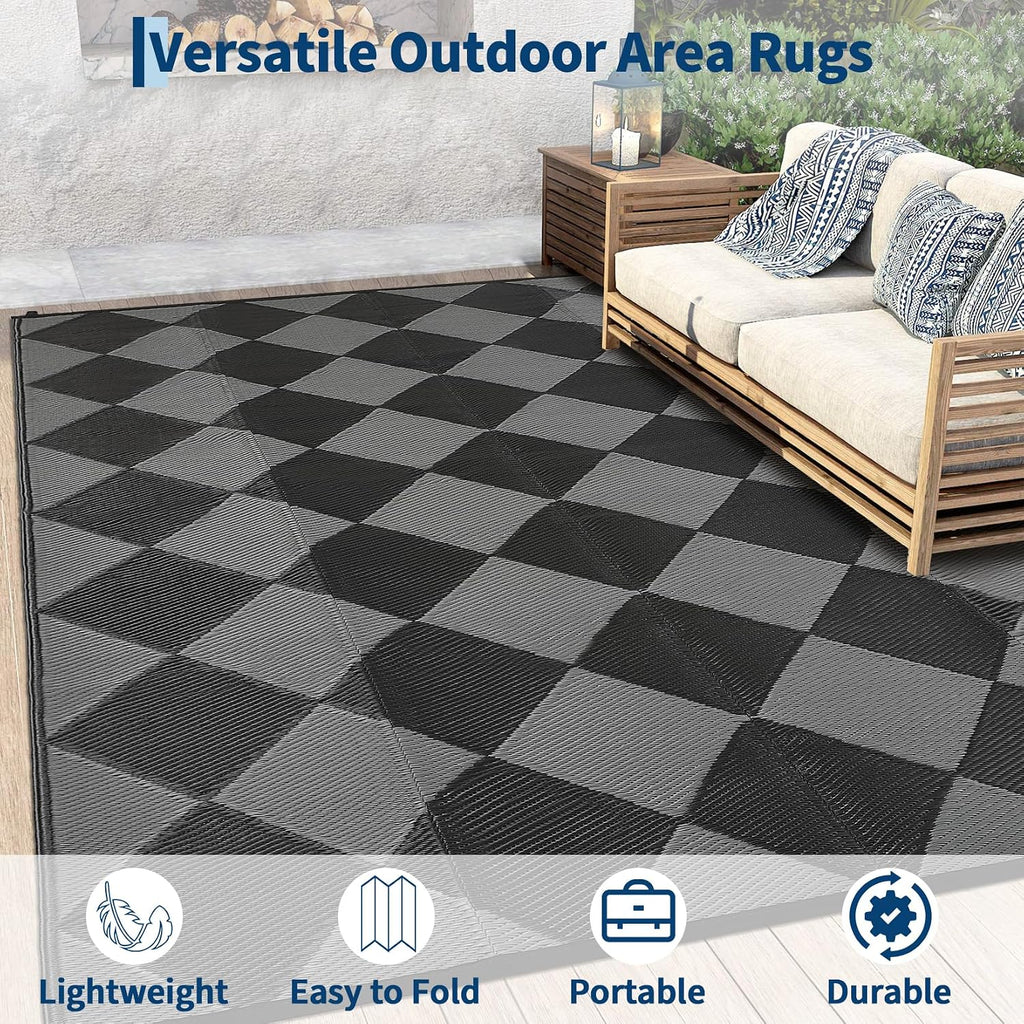 Outdoor Rug, Reversible Waterproof Plastic Patio Mat, UV Resistant Large Floor Mat with Carry Bag, Portable RV Mat