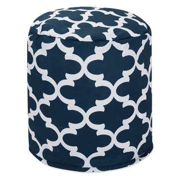 Goods Navy Trellis Indoor/Outdoor Bean Bag Ottoman Pouf 16" L x 16" W x 17" H
