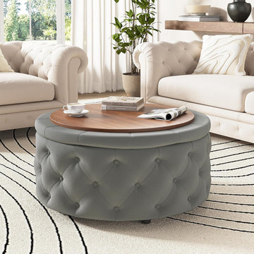 30 Inch Round Ottoman with Storage Tray,Large Coffee Table