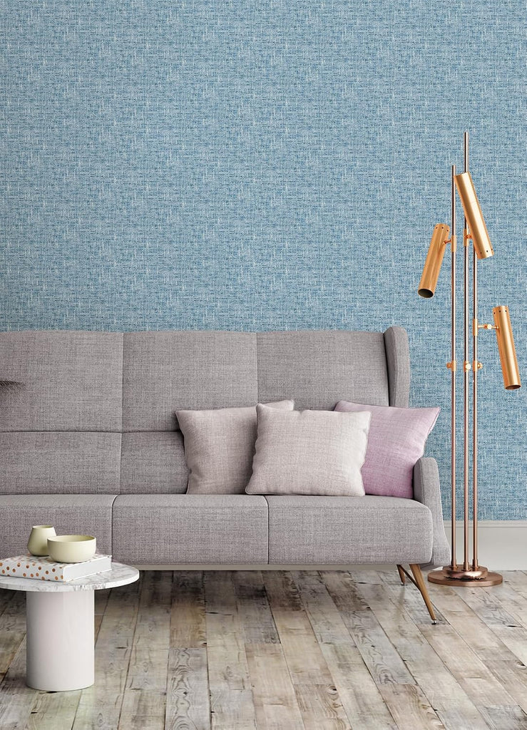 NU2918 Navy Poplin Texture Peel & Stick Wallpaper, Blue