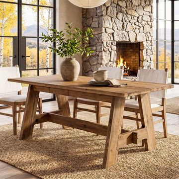63-Inch Farmhouse Dining Table for 4-6, Natural Solid Wood Rectangle Kitchen Table, Rustic Wooden Dinner Furniture