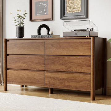 47" Wide 6-Drawer Dresser,Mid-Century Modern Chest with Solid Wood Legs, Concealed Handle,Large Wood Storage