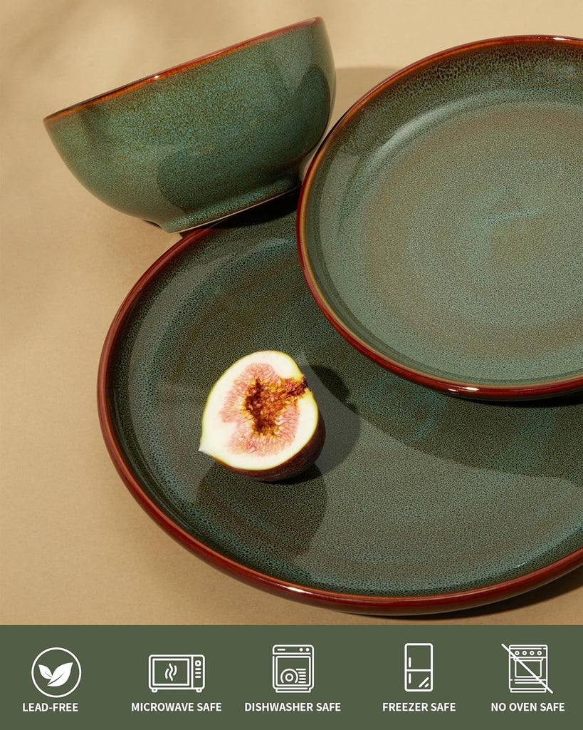 Stoneware Dinnerware Sets, Ceramic Plates and Bowls Set, Microwave & Dishwasher Safe Kitchen Dishes