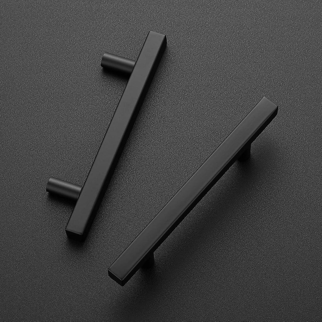 30 Pack 6'' Square Cabinet Pulls Matte Black Stainless Steel Kitchen Drawer Pulls Cabinet Handles 6”Length, 3-3/4” Hole