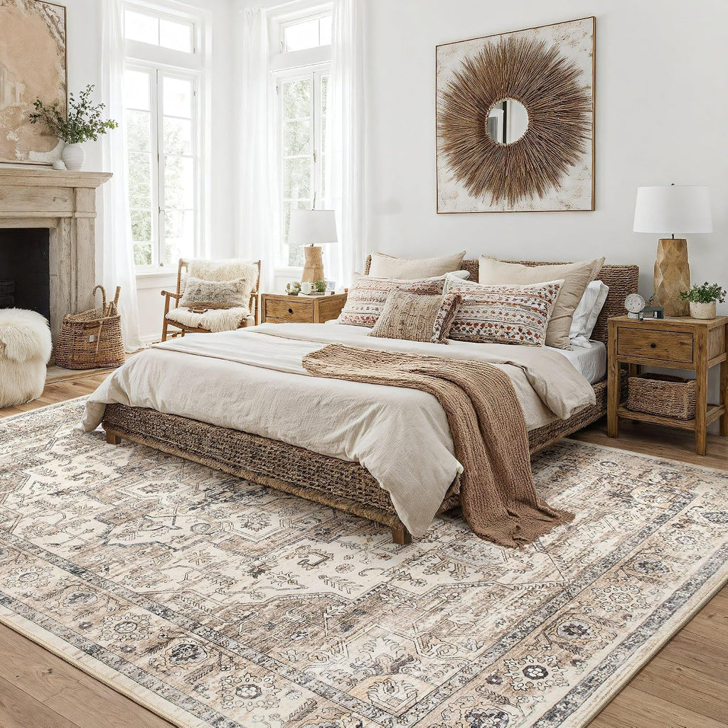 Area Rugs 9x12 Living Room: Washable Vintage Tea Brown Rug