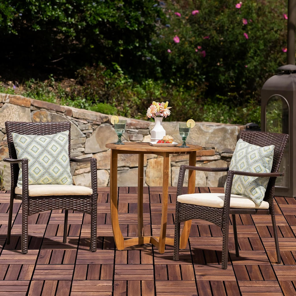 Natural Acacia 12x12 Interlocking Wood Deck Tiles for Balcony, Garden, Patio, Poolside Decor - Waterproof Indoor &