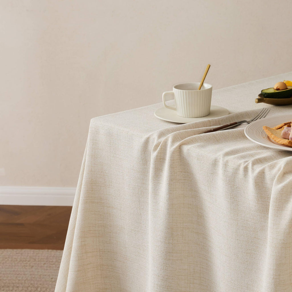 Tassel Linen Rectangular Table Cloth, Light Tan 52x70 Inch