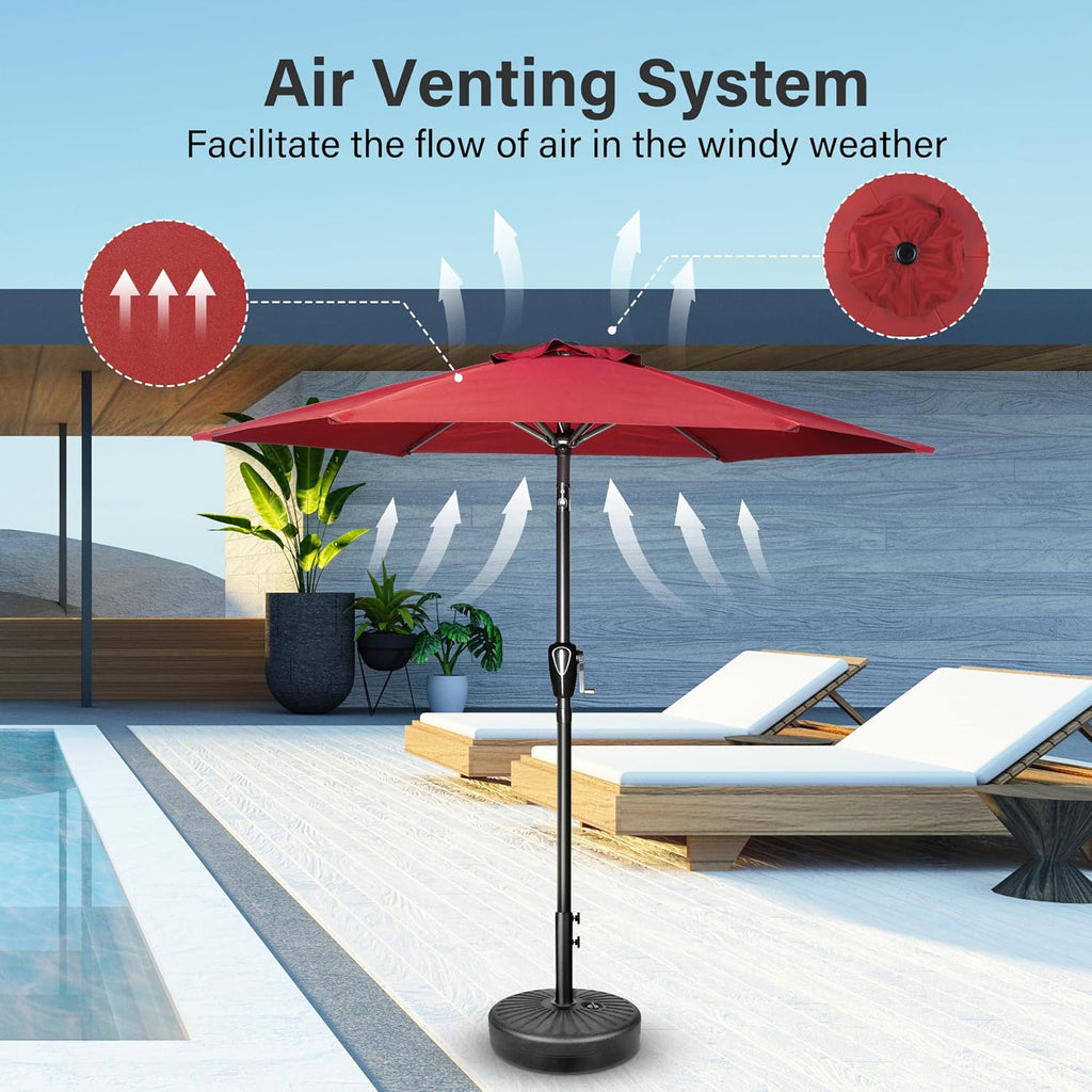 7.5ft Patio Umbrella Outdoor Table Market Yard Umbrella with Push Button Tilt/Crank, 6 Sturdy Ribs Pool, Red