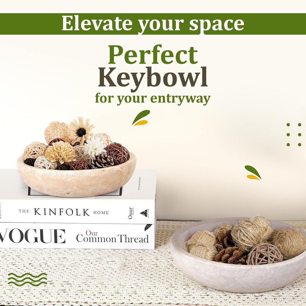 Travertine Decorative Bowl - 7.8" Diameter & 2" Height - Key Bowl Table - Travertine - Organic Modern Centerpiece