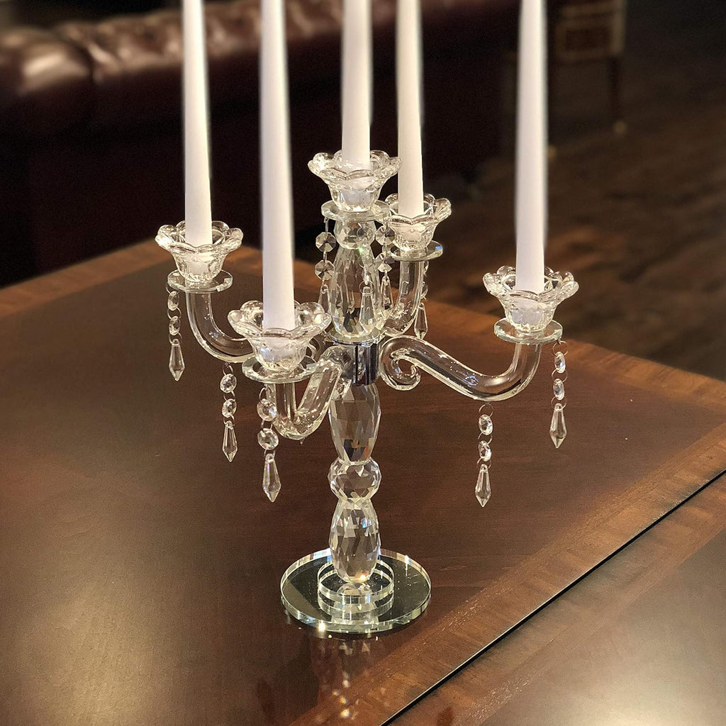 Crystal Candle Holder 5-Arm Taper Candlestick Crystal Candelabra - Centerpieceval