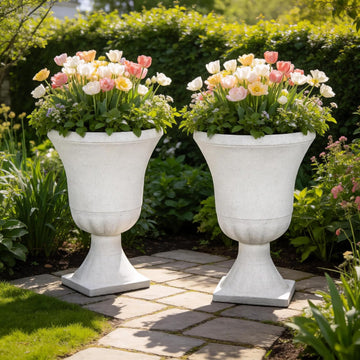 2-Pack 22" White Terrazzo Plastic Urn Planters with Drainage Holes | Set of 2 PP urn planters with white terrazzo