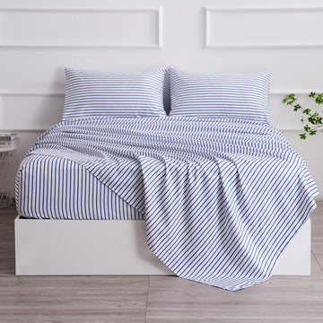 Blue Striped Bed Sheet Set 4 Piece with 16-Inch Deep Pockets- Super Soft & Wrinkle Free Stripe Bed Sheets