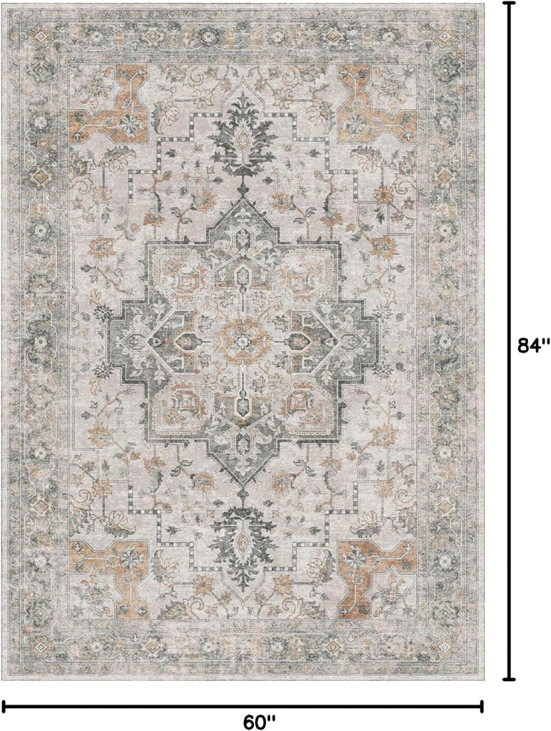 5x7 Washable Area Rugs, Non Slip, Light Taupe Brown