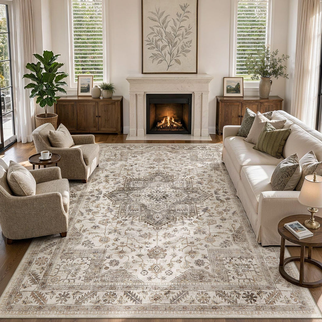 Area Rug, Washable, Traditional, Light Brown