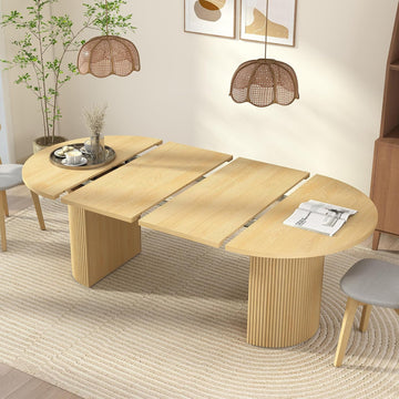 41 in-78 in Extendable Dining Room Table for 4-8, Round Expandable Kitchen Table with Fluted Base, Modern Farmhouse