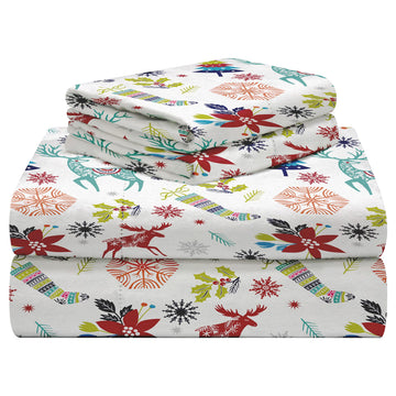 190 GSM Twin XL, Holiday Joy Sheet Set, Warm & Cozy - 100% Cotton Flannel Pre-Shrunk - Extra Soft - Deep Pockets