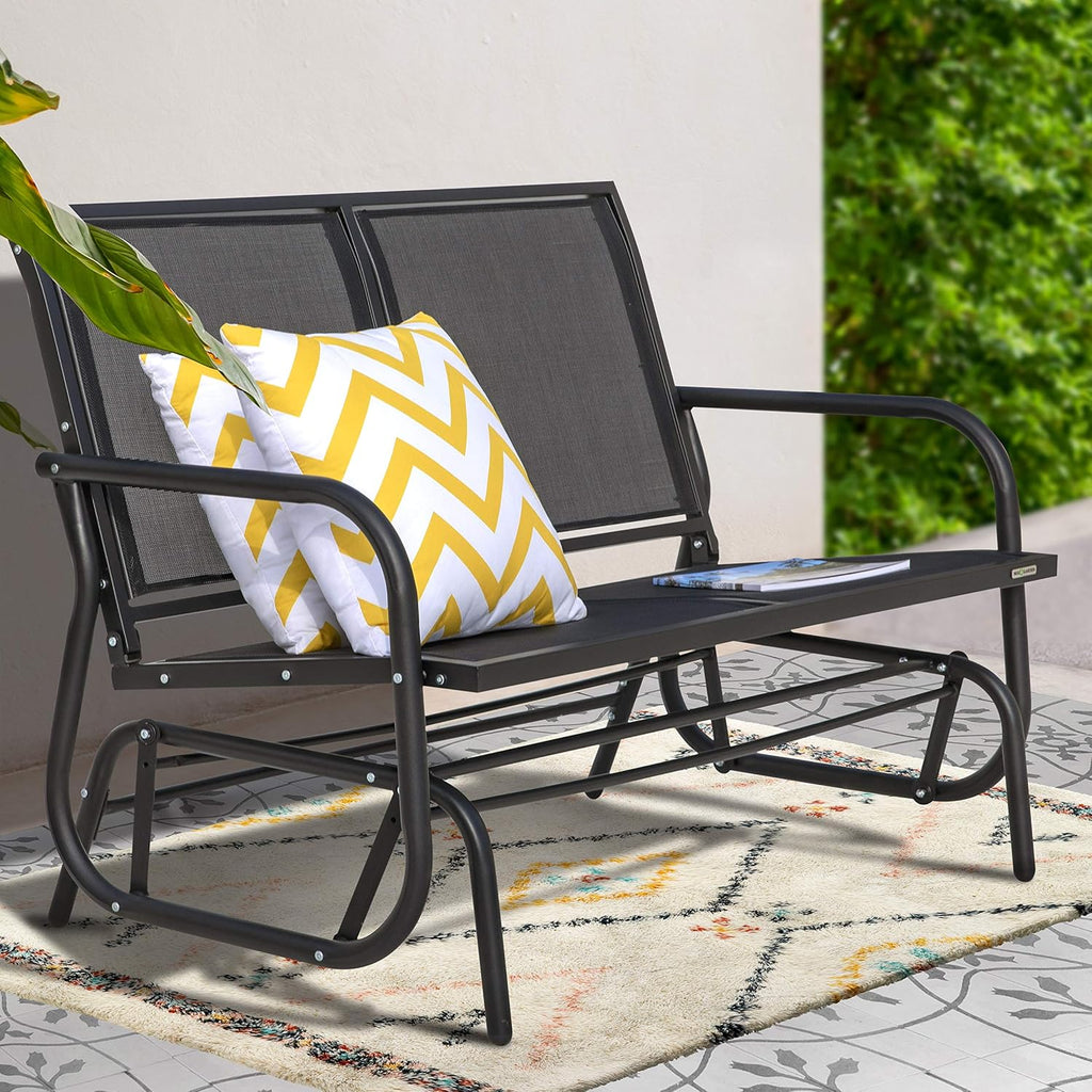 2 Person Outdoor Glider Bench Patio Glider, Patio Glider Swing Chair with Powder Coated Steel Frame and Breathable