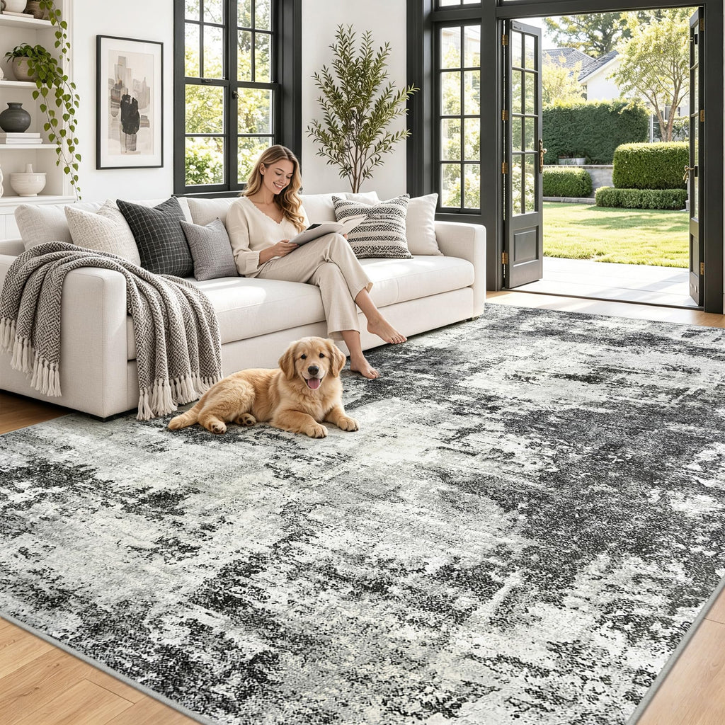 Area Rugs Abstract Washable Black Rug