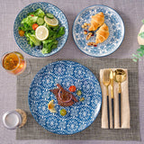 Porcelain Dinnerware Sets Service for 4, 12 pcs Hand drawn Plates and Bowls Sets, Handmade Ceramic Dish Set