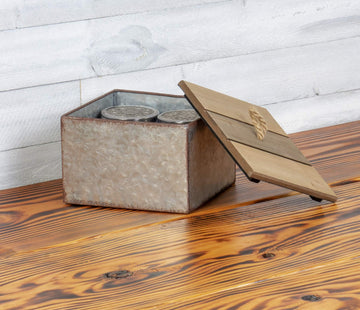 7" W x 7" D Rustic Galvanized Metal Square Storage Box with Wooden Lid - Country Style