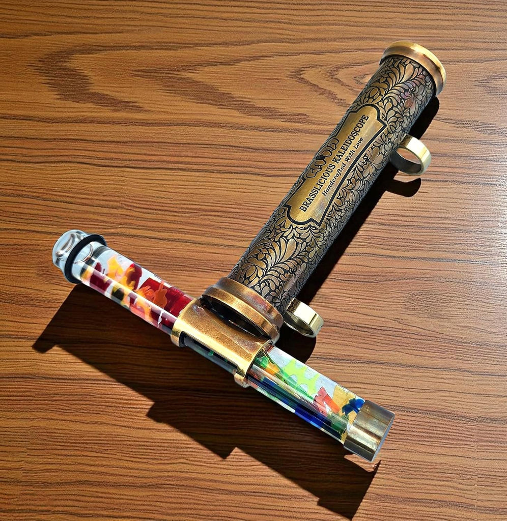 Handcrafted Brass Kaleidoscope with Liquid Motion Chamber and Brass Stand - Vintage-Style Optical Art Collectible