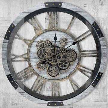 24" Large Wall Clock with Moving Gears, Oversize Vintage Industrial Rustic Farmhouse Clocks Decor Office Home, Solid