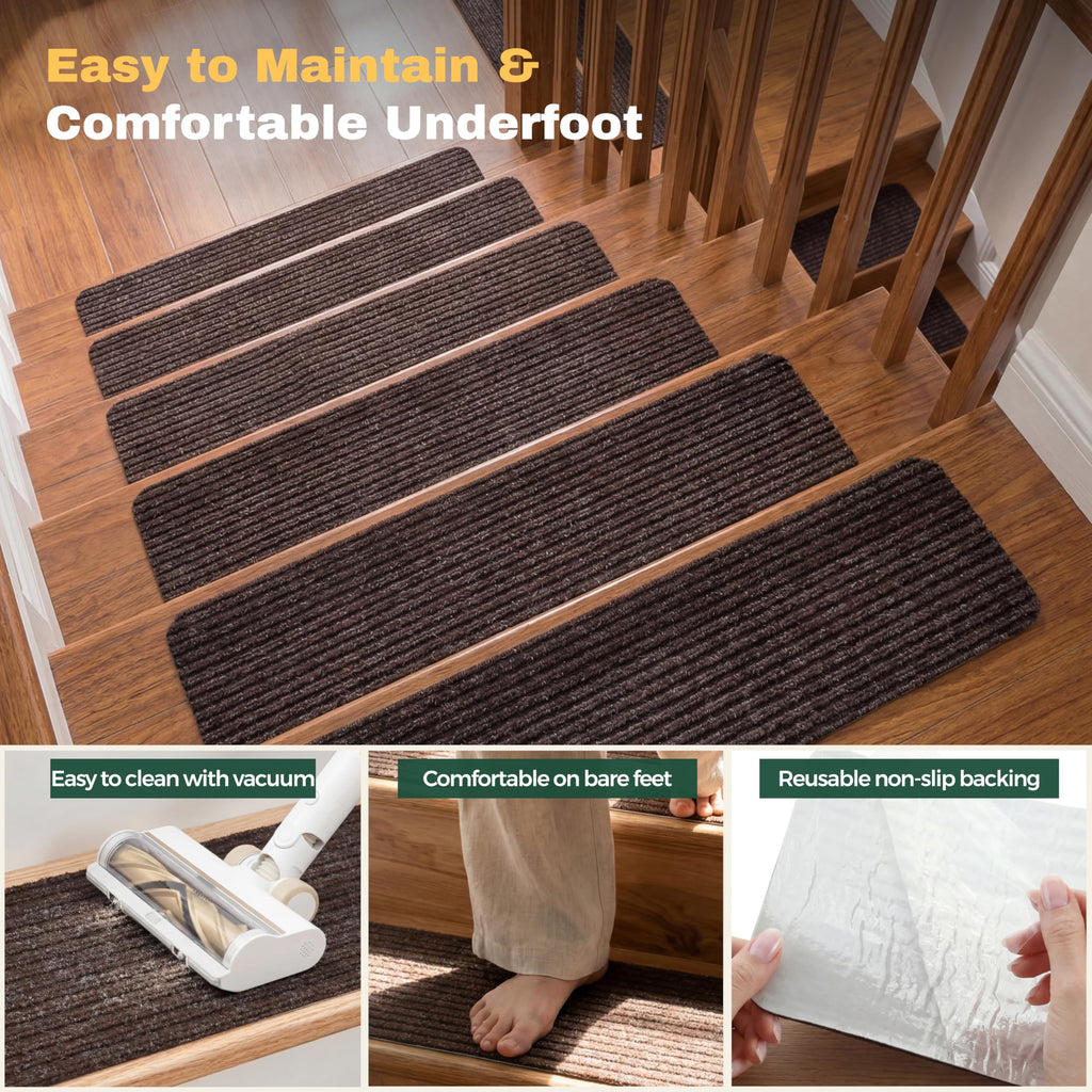 Carpet for Wooden Steps, 7 Pack, 8" x 30", Brown Stripe
