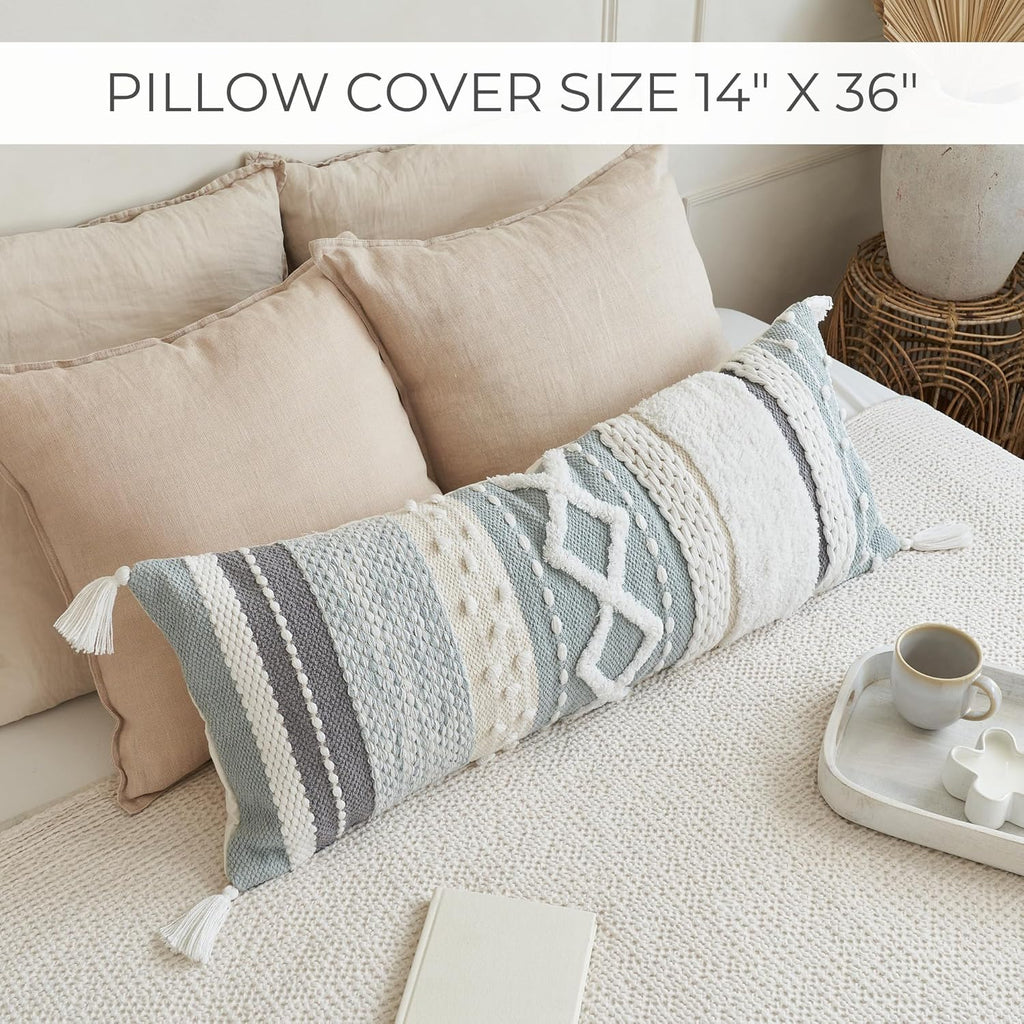 Decorative Boho Lumbar Pillow Cover 14x36 - Beautiful Throw Pillow with Soft Texture
