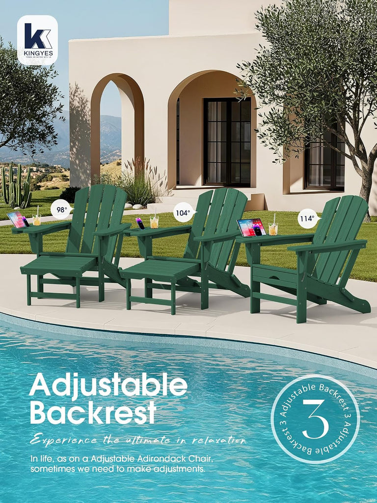 Adirondack Chair with Footrest & 4-in-1 Cup Holder, Green | HDPE Adjustable Folding Adirondack Chair with Pull-Out