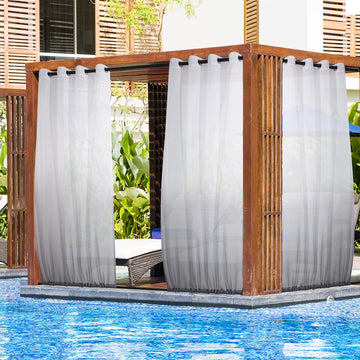 Waterproof Sheer Curtains 84 inches Grommet Top Rod Pocket Bottom Outdoor Semi Sheer Privacy Drapes with 2 Tiebacks