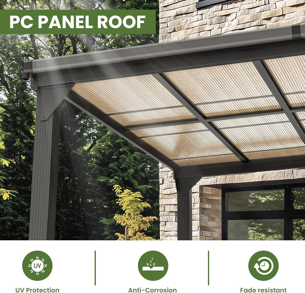 10 * 20FT Pergola,4 * 7 Inch Thickened Pillars & Enlarged Base,Outdoor Hardtop Lean to Gazebo,Wall Mounted