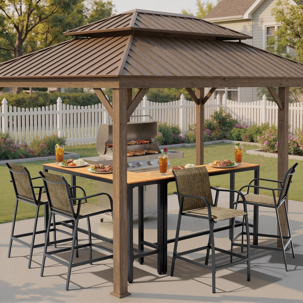 28.7" Outdoor Bar Stools Set of 2, Metal Patio Barstools with Back & Armrest, All-Weather Textilene Bar Height