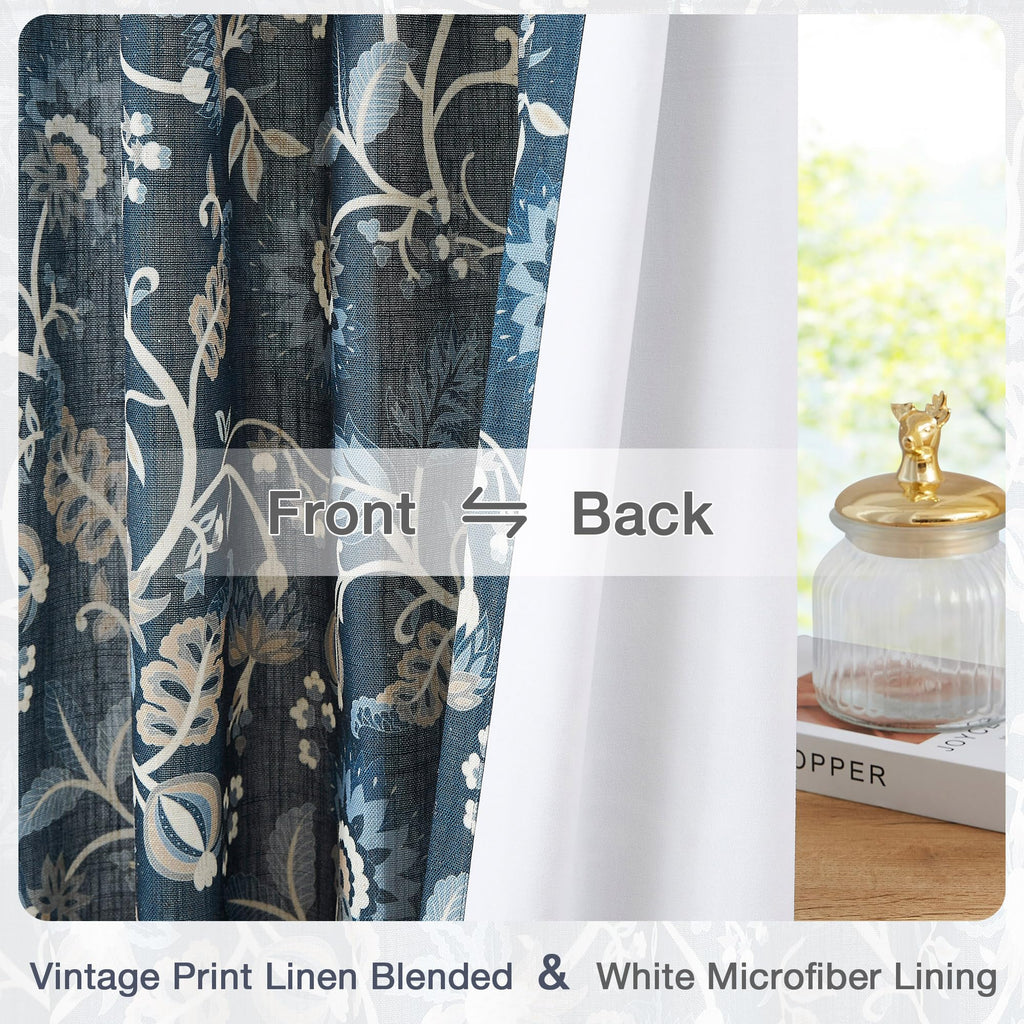 Navy Floral Pinch Pleat Light Filtering Curtains 95 inch Length