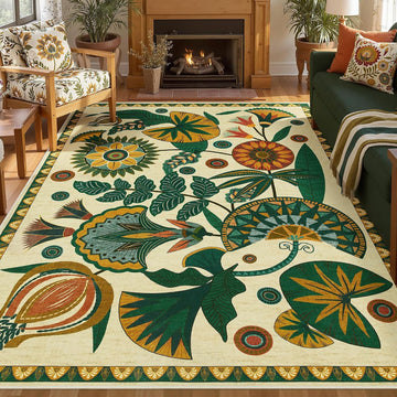 Egypt Floral Boho 9x12 Rugs for Living Room, Large Beige Washable Area Rug for Bedroom Dining Room Table, Vintage Non