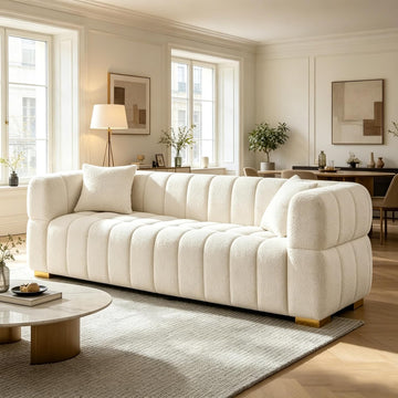 90.94"Cloud Sofa Couch, Modern Deep Seat Boucle Sofa, Oversized Upholstered 3-Seater Comfy Couch Loveseat , White (1