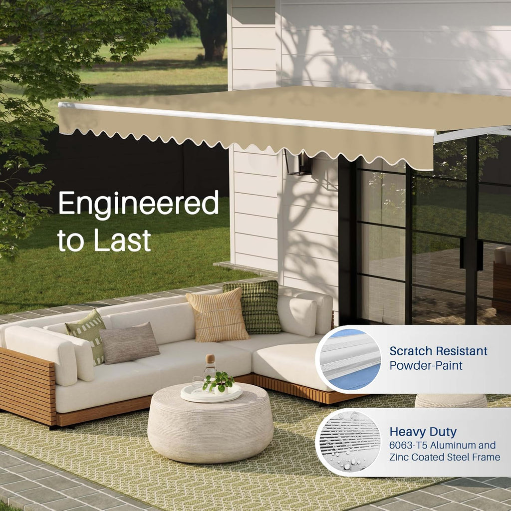 Electric Patio Awning Caribbean White Frame 20x10 Desert Sand | Retractable sunshade for decks and balconies