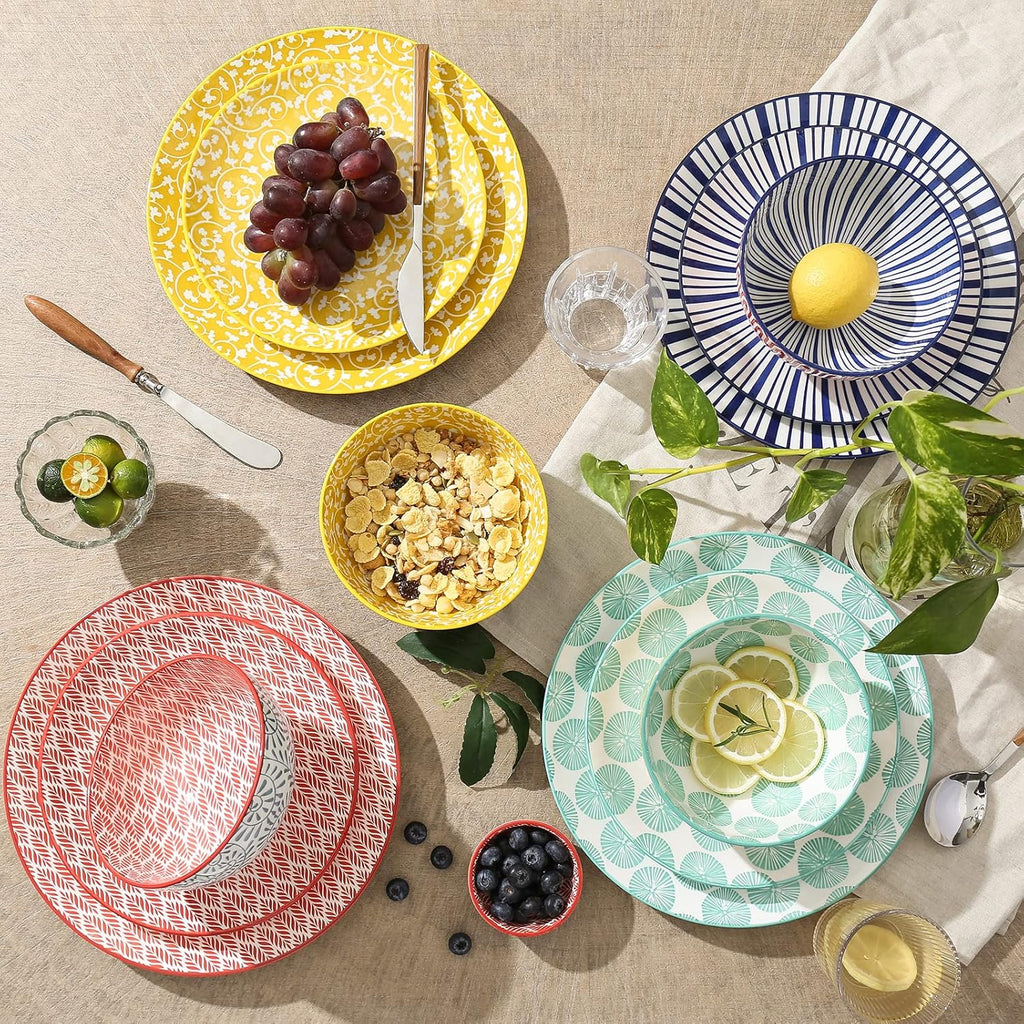 Ceramic Dinnerware Sets, 12-Pieces Plates and Bowls Sets, Scratch Resistant Dishes set for 4