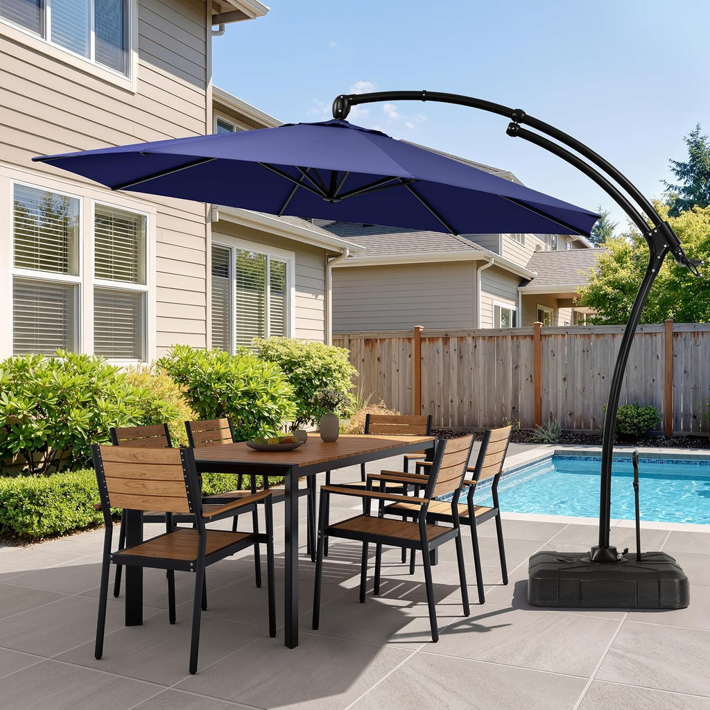 9-11FT Offset Cantilever Umbrella with 350LBS Wheeled Base Included | 360-degree adjustment, Aluminum & iron fra - RYHH