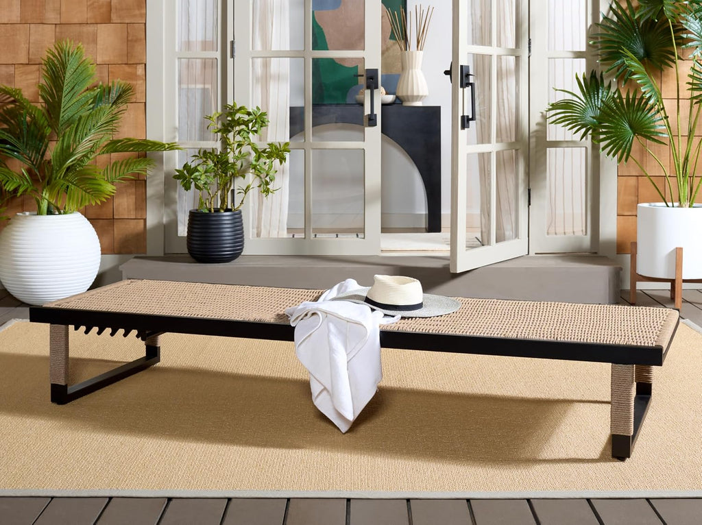 Outdoor Patio Furniture Collection - Arman Black Metal & Heather Tan Rope Chaise Lounge Chair, 6 Reclining Positions