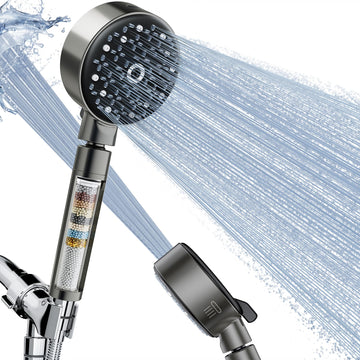 Filtered Shower Head, Gunmetal Black Silicone Panel, 6 Spray Modes