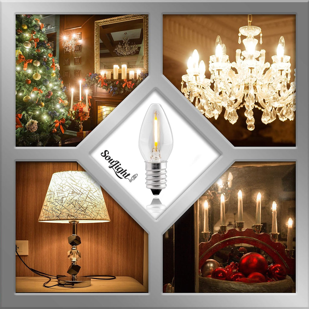 LED Night Light Bulb - C7 E12 LED Bulbs - Candelabra Light Bulbs, 1 Watt Equivalent 10W Incandescent Bulb, Warm White