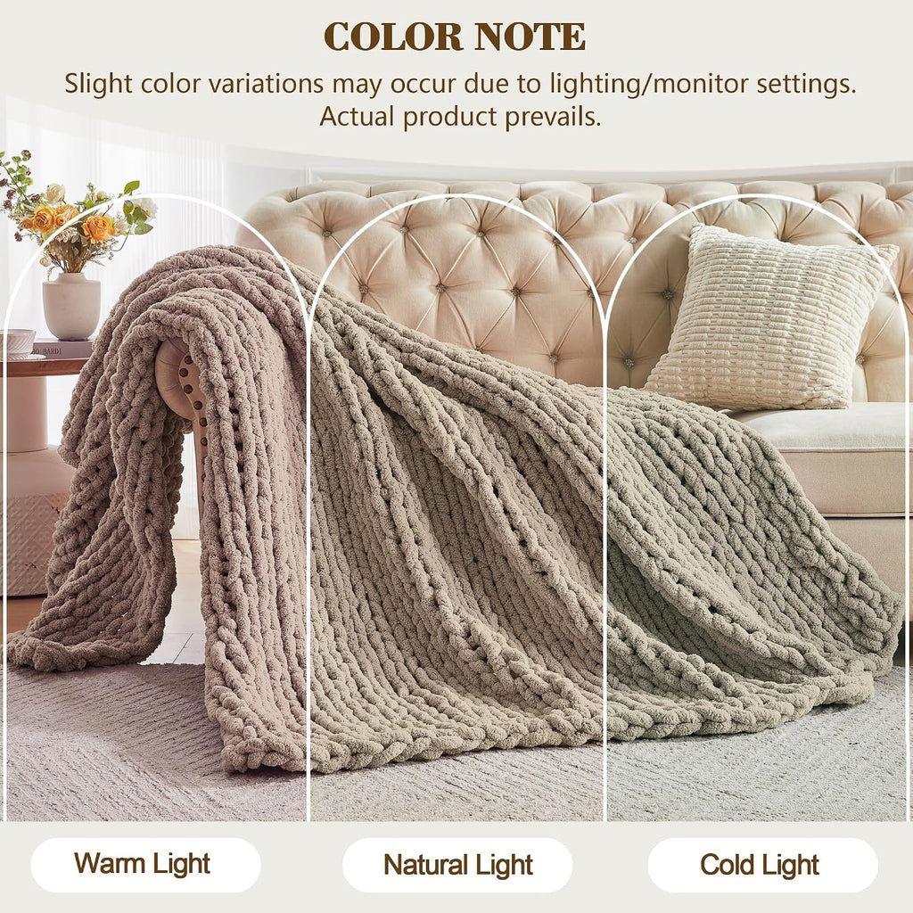 Chunky Knit Throw Blanket 50" X 60", 100% Hand Made Large Chenille Loop Yarn Soft Fluffy Throws, Big Crochet Cozy