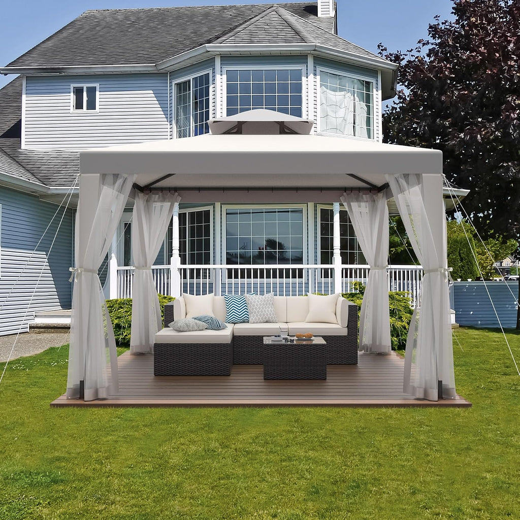 Patio Gazebo Tent Outdoor Canopy Shelter 10'x10' with Removable Netting,100 Square Feet of Shade and Lawns (Gray)
