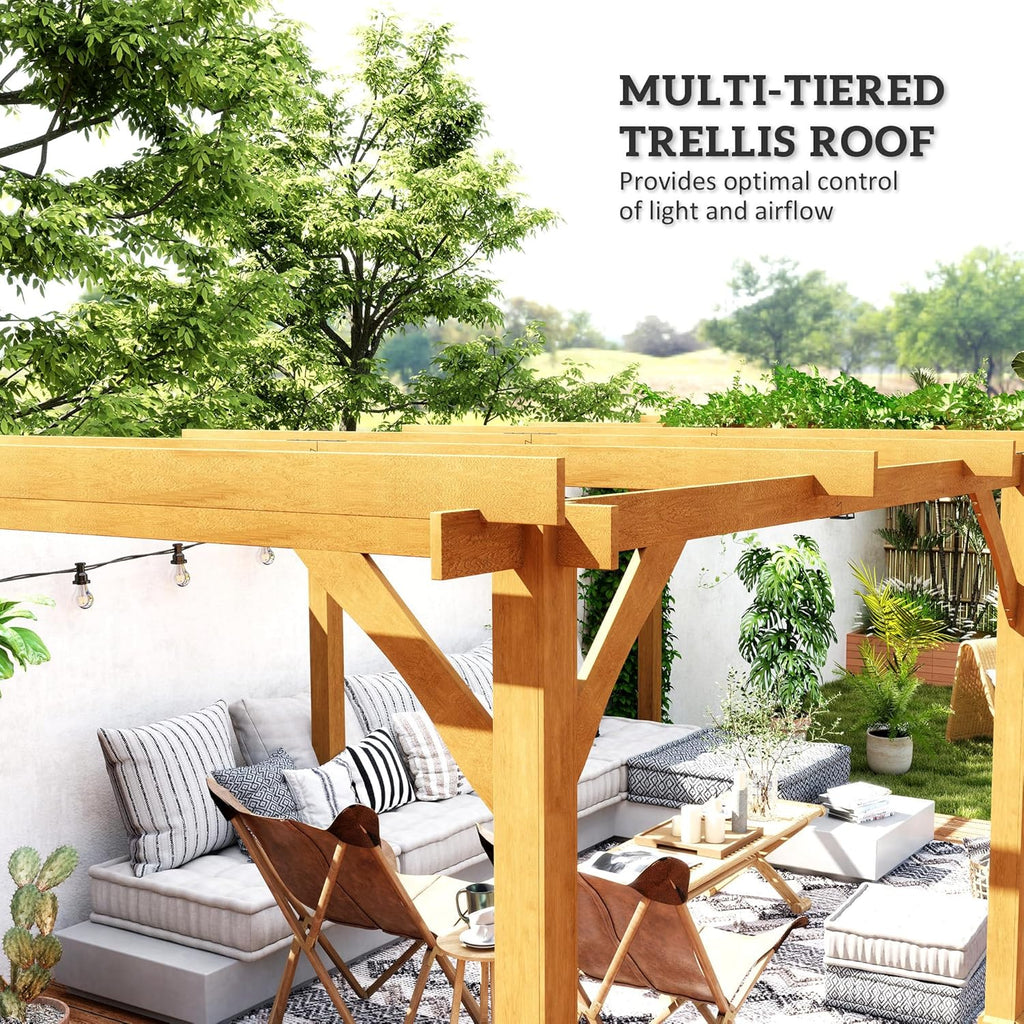 20' x 10' Outdoor Pergola, Wood Gazebo Grape Trellis with Stable Structure and Concrete Anchors for Climbing Plant