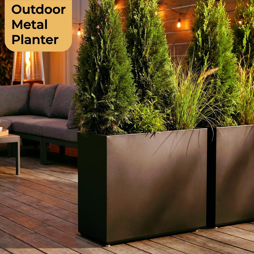 36Wx11Dx30H Tall Black Metal Planter Box, Easy Assembly Divider Planter