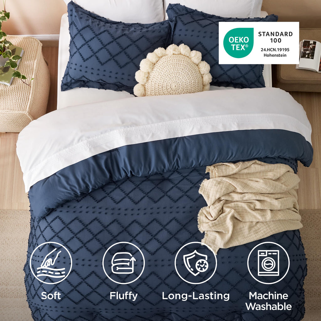 Boho Tufted Navy Comforter Set, Oversized King