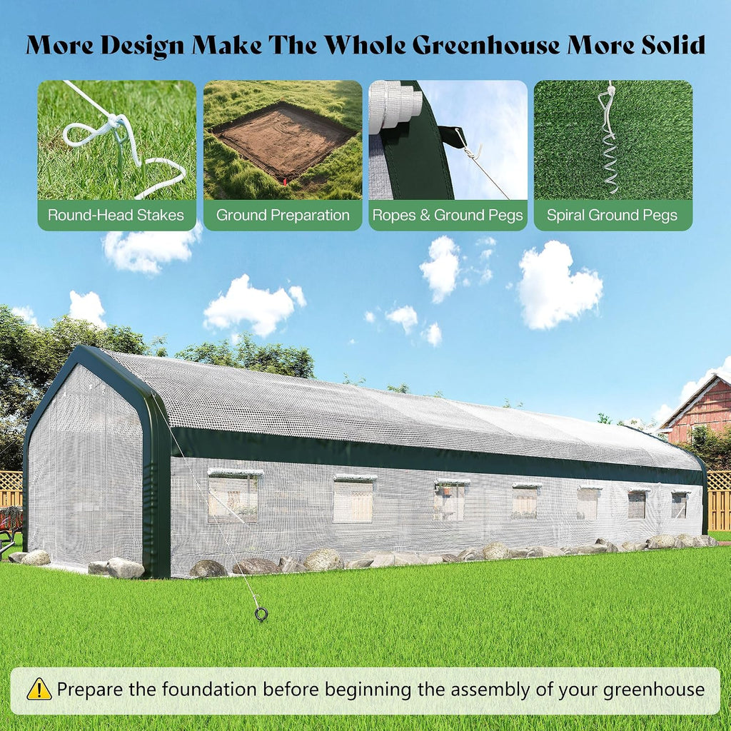 34x10x7 FT Walk-in Tunnel Greenhouse with Watering System | 2 zipper rolling doors, 14 windows and galvanized frame