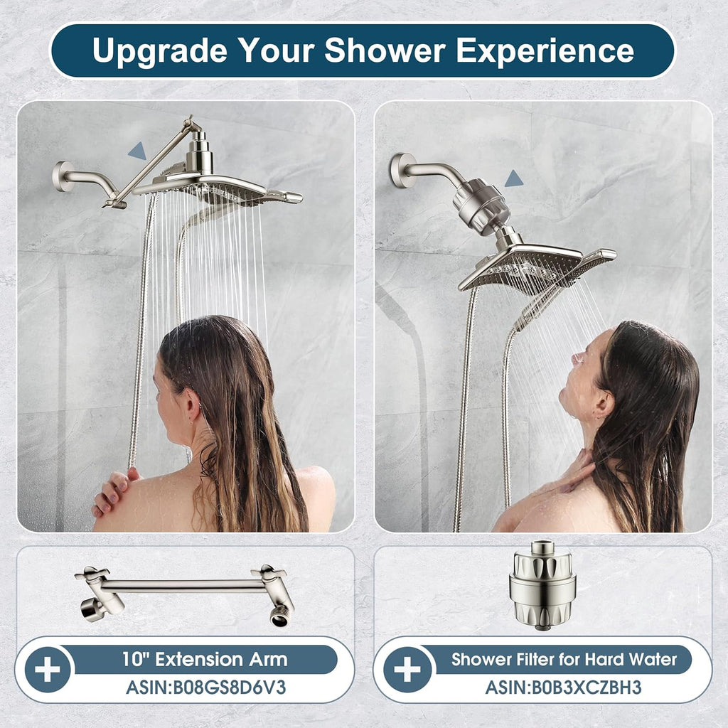 High Pressure Shower Head Combo with Two Spray Setting Fixed Shower Head and Two Spray Settings Handheld Shower Head