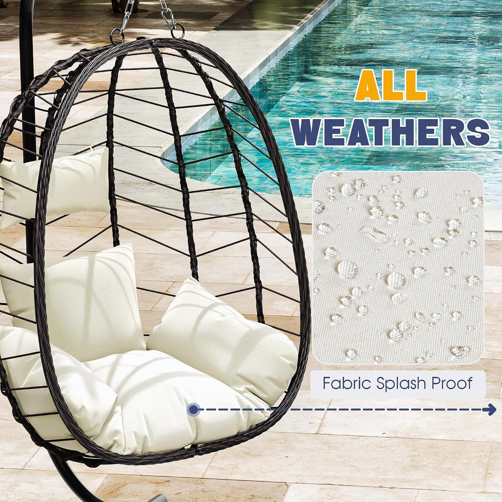 Egg Chair with Stand, Patio Wicker Bifanuo Hanging Chair, Hammock Swing Chair, 350LBS Capacity , Balcony